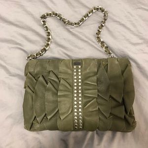 Be&D Ruffled Leather Shoulder Bag/Clutch, Green